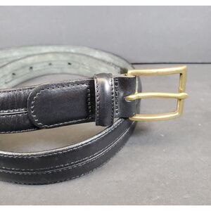 Black Leather Men’s Belt Size 32-34 Genuine Leather Casual with Brass Buckle